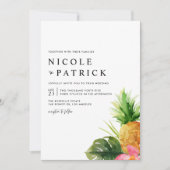 Watercolor Pineapple and Hibiscus Tropical Wedding Einladung (Vorderseite)