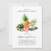 Watercolor Pineapple Hibiscus Tropical Birthday Einladung (Vorderseite)