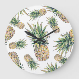 Watercolor Pineapple Pattern Große Wanduhr