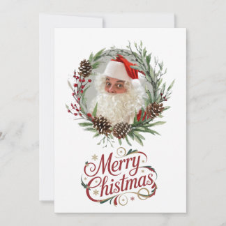 Watercolor Pinecone and Berry Christmas Wreath Feiertagskarte