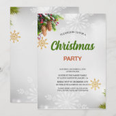 Watercolor Pines Berries Bow Red Christmas Party  Einladung (Vorne/Hinten)