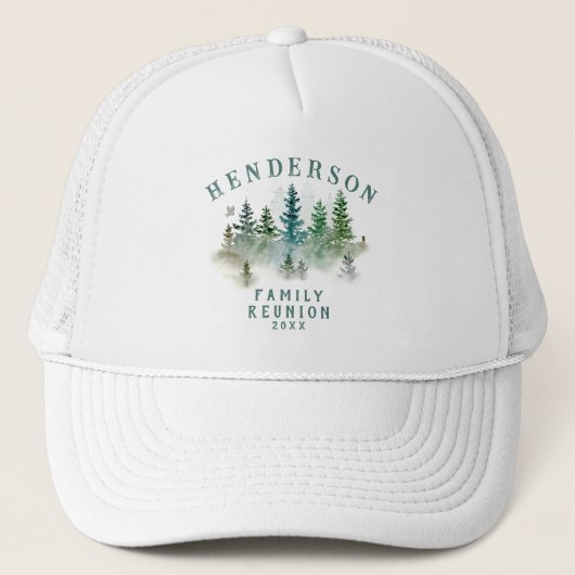Watercolor PineTrees Family Reunion Button Truckerkappe (Vorderseite)