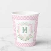Watercolor Pink 1st Birthday Monogram Crest Party Pappbecher (Vorderseite)