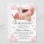 Watercolor Pink Airplane Baby Shower Invitation Einladung (Vorderseite)