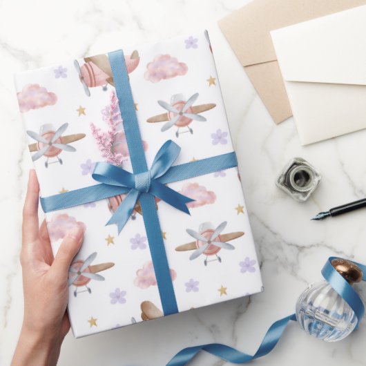 Watercolor Pink Airplane Geschenkpapier (Schenken)