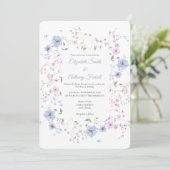 Watercolor Pink And Dusty Blue Botanical Wedding  Einladung (Stehend Vorderseite)