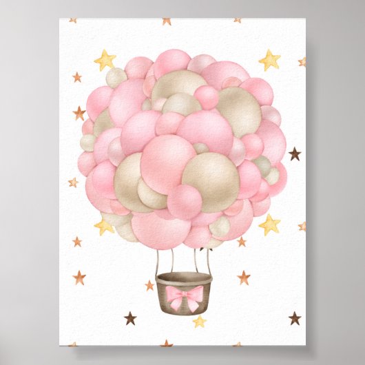 Watercolor Pink and Gold Hot Air Balloon Printable Poster (Vorne)