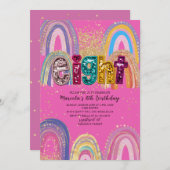 Watercolor pink and gold stars BirthdaInvitation Einladung (Vorne/Hinten)