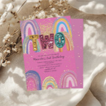 Watercolor pink and gold stars BirthdaInvitation