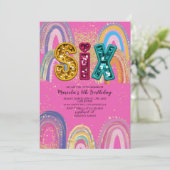  Watercolor pink and gold stars  BirthdaInvitation Einladung (Stehend Vorderseite)