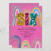  Watercolor pink and gold stars  BirthdaInvitation Einladung (Vorne/Hinten)