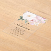 Watercolor pink and white flowers Confirmation Acryleinladungen (Ablage )
