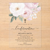 Watercolor pink and white flowers Confirmation Acryleinladungen (Vorderseite)