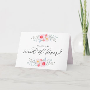 Watercolor Pink Anemones Be My Maid of Honor Karte
