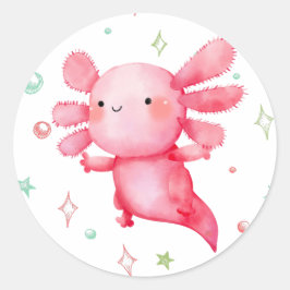 Watercolor Pink Axolotl Geburtstagsparty Runder Aufkleber