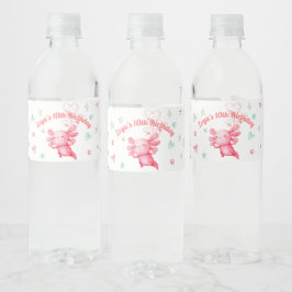 Watercolor Pink Axolotl Geburtstagsparty Wasserflaschenetikett