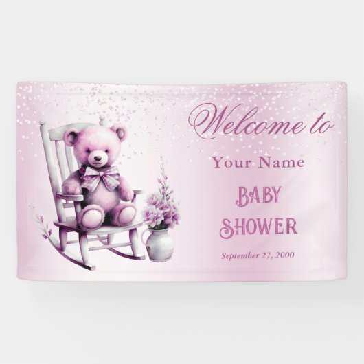 Watercolor Pink Baby Bear Baby Dusche Willkommen Banner (Horizontal)