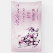 Watercolor Pink Baby Bear Baby Dusche Willkommen Banner (Vertikal)