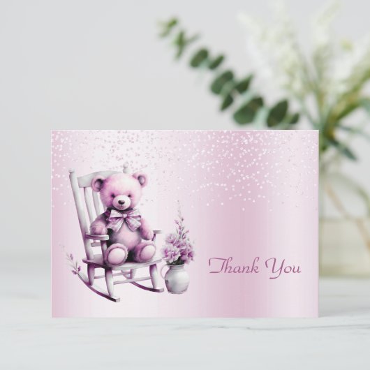 Watercolor Pink Baby Bear Danke Karte (Stehend Vorderseite)
