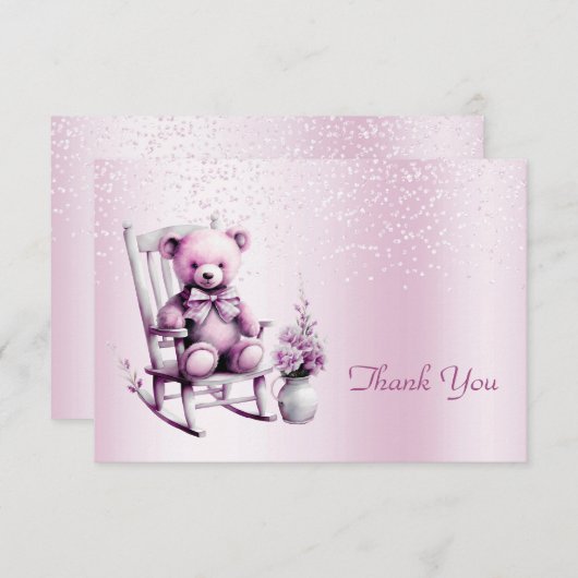 Watercolor Pink Baby Bear Danke Karte (Vorne/Hinten)