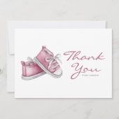 Watercolor Pink Baby Booties Baby Shower Dankeskarte (Vorderseite)