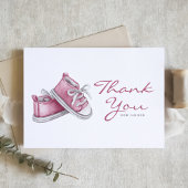 Watercolor Pink Baby Booties Baby Shower Dankeskarte