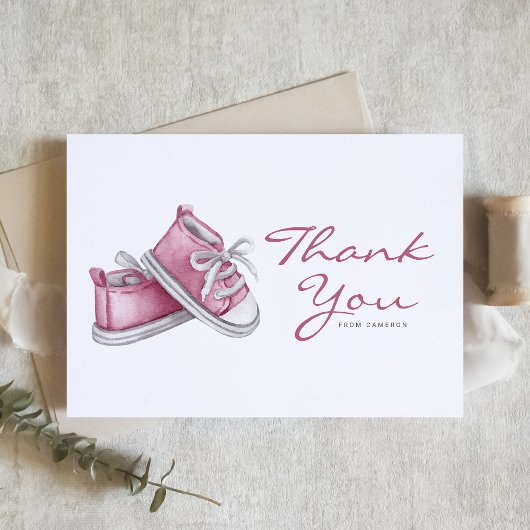 Watercolor Pink Baby Shoes Baby Shower Dankeskarte