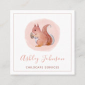 Watercolor Pink Baby Squirrel Kinderbetreuung Quadratische Visitenkarte (Vorderseite)