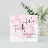 Watercolor Pink Balloons Birthday Invitation Einladung (Stehend Vorderseite)