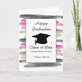 Watercolor Pink Black Gold Glitzer Abschluss Karte