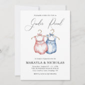 Watercolor pink blauen Baby Clothes Gender-Darstel Einladung (Vorderseite)