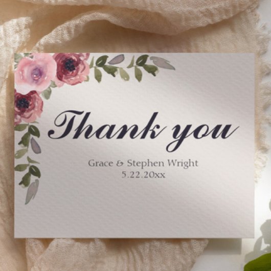 Watercolor Pink Blume Wedding Danke Karte