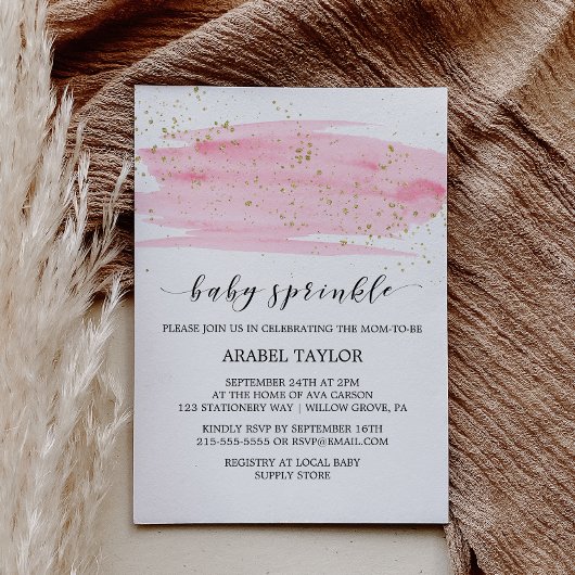 Watercolor Pink Blush & Gold Sparkle Baby Sprinkle Einladung