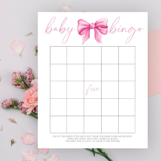 Watercolor Pink bow Baby Bingo-Spiel (Von Creator hochgeladen)