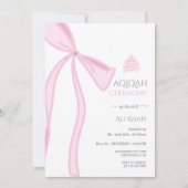 Watercolor Pink Bow Baby Girl Aqiqah Einladung (Vorderseite)