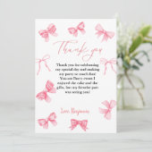 Watercolor Pink Bow Baby SHower Danke Karte (Stehend Vorderseite)