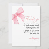 Watercolor Pink Bow Baby SHower Danke Karte (Vorderseite)