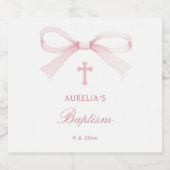 Watercolor Pink Bow Baptism Alkoholflaschenetikett (Einzelnes Label)