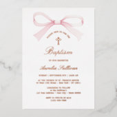 Watercolor Pink Bow Baptism Folieneinladung (Vorderseite)