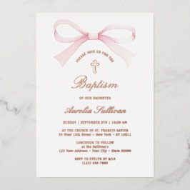 Watercolor Pink Bow Baptism Folieneinladung