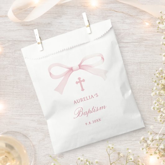 Watercolor Pink Bow Baptism Geschenktütchen (Ausgeschnitten)