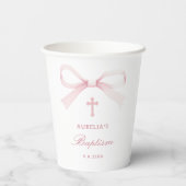 Watercolor Pink Bow Baptism Pappbecher (Rückseite)