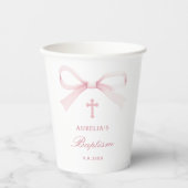 Watercolor Pink Bow Baptism Pappbecher (Vorderseite)
