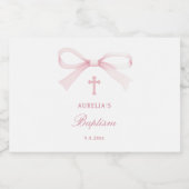 Watercolor Pink Bow Baptism Schaumweinetikett (Einzelnes Label)