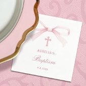 Watercolor Pink Bow Baptism Serviette