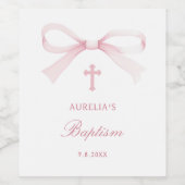 Watercolor Pink Bow Baptism Weinetikett (Einzelnes Label)