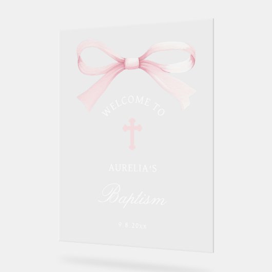 Watercolor Pink Bow Baptism Welcome Acrylschild (Winkel)