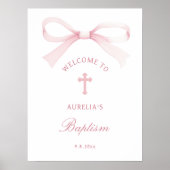 Watercolor Pink Bow Baptism Welcome Poster (Vorne)