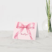 Watercolor Pink Bow Bridal Shower Dankeskarte (Vorderseite)