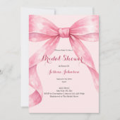 Watercolor Pink Bow Bridal Shower Einladung (Vorderseite)